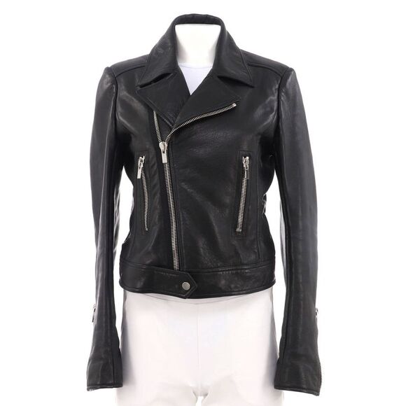 Balenciaga Women's Zipped Biker Jacket Leather Black - Picture 1 of 4
